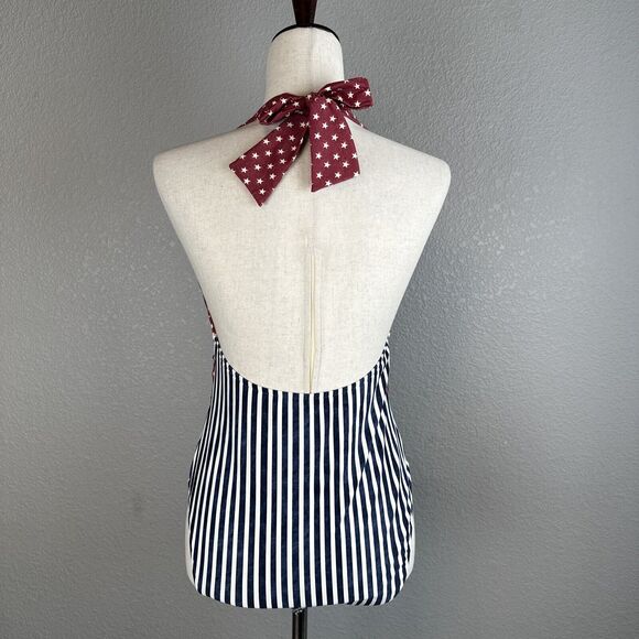 We Wore What Brooklyn Halter Bow Front One Piece Size L Dress Blues Stars Stripe - Picture 5 of 9